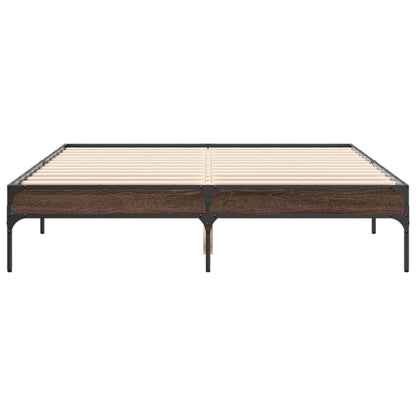 Small Double Bed Frame 120x190 cm - Brown Oak Finish, No Mattress