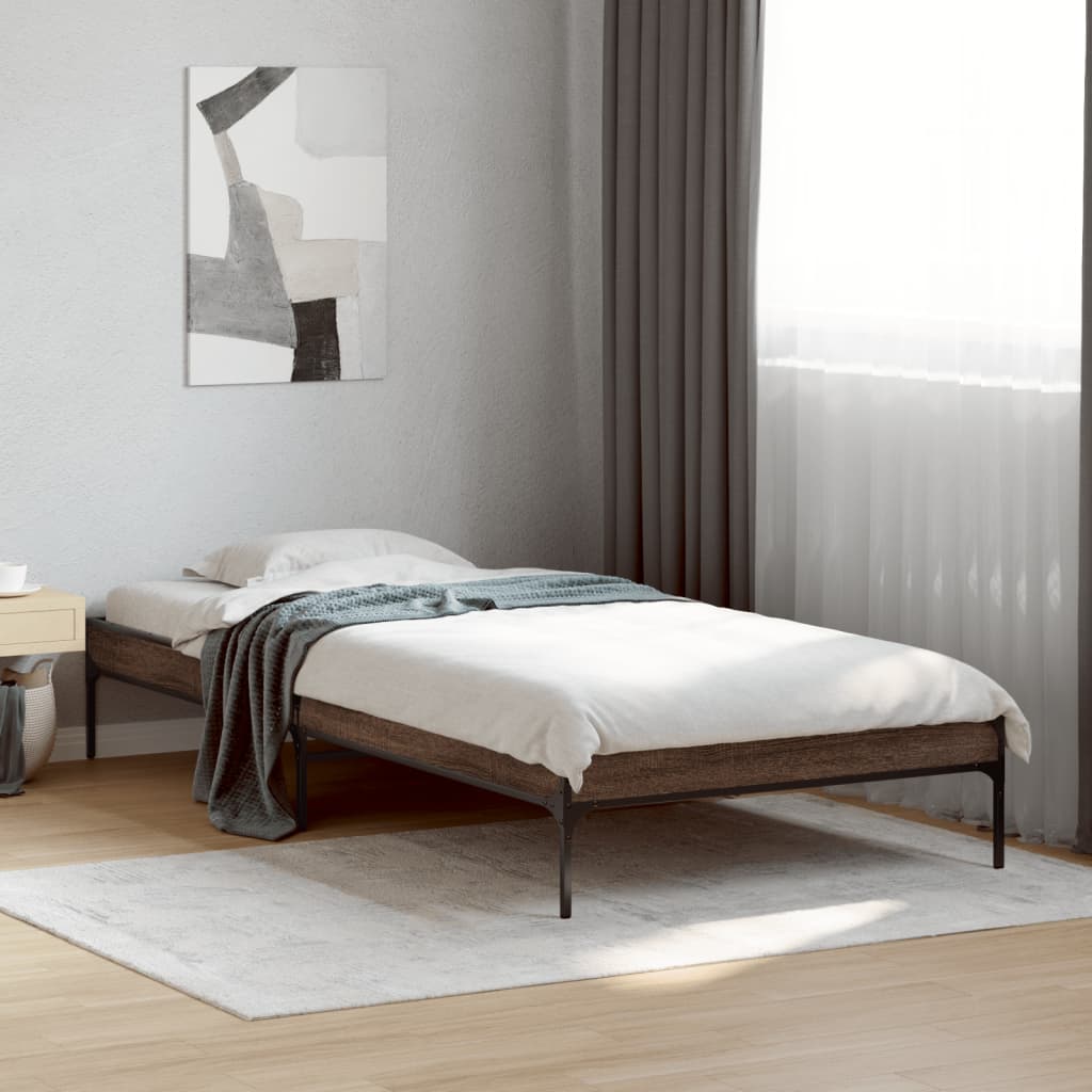 Brown Oak Single Bed Frame 90x190 cm - No Mattress Included