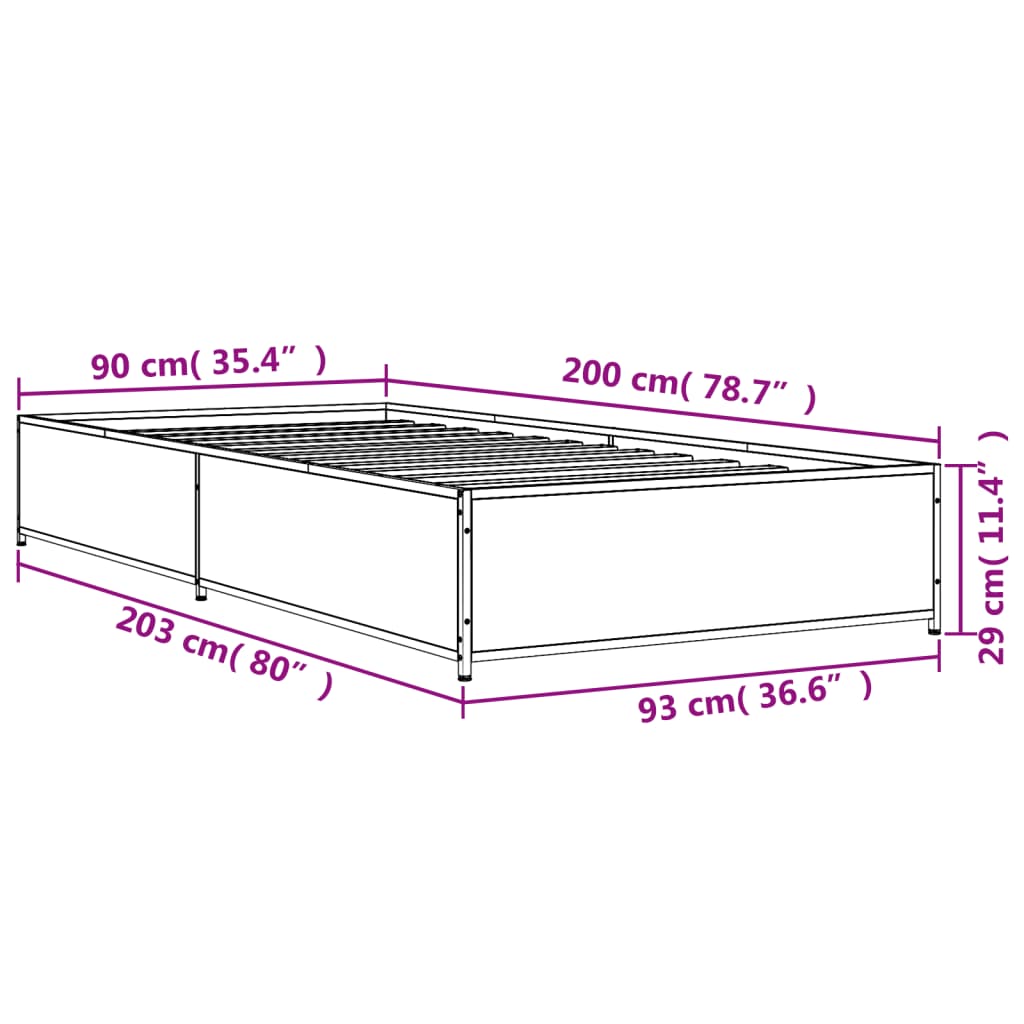 Brown Oak Bed Frame 90x200 cm - Sturdy & Stylish Bedroom Piece