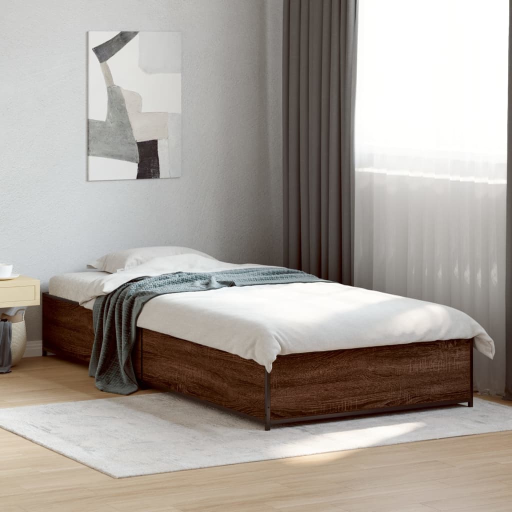 Brown Oak Bed Frame 90x200 cm - Sturdy & Stylish Bedroom Piece