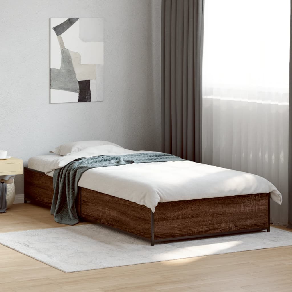 Brown Oak Single Bed Frame 90x190 cm - No Mattress Included