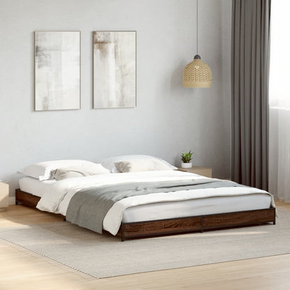 Brown Oak Bed Frame Double 135x190 cm - No Mattress Included