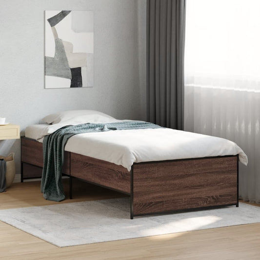 Brown Oak Bed Frame 90x200 cm - Sturdy Design, No Mattress Included
