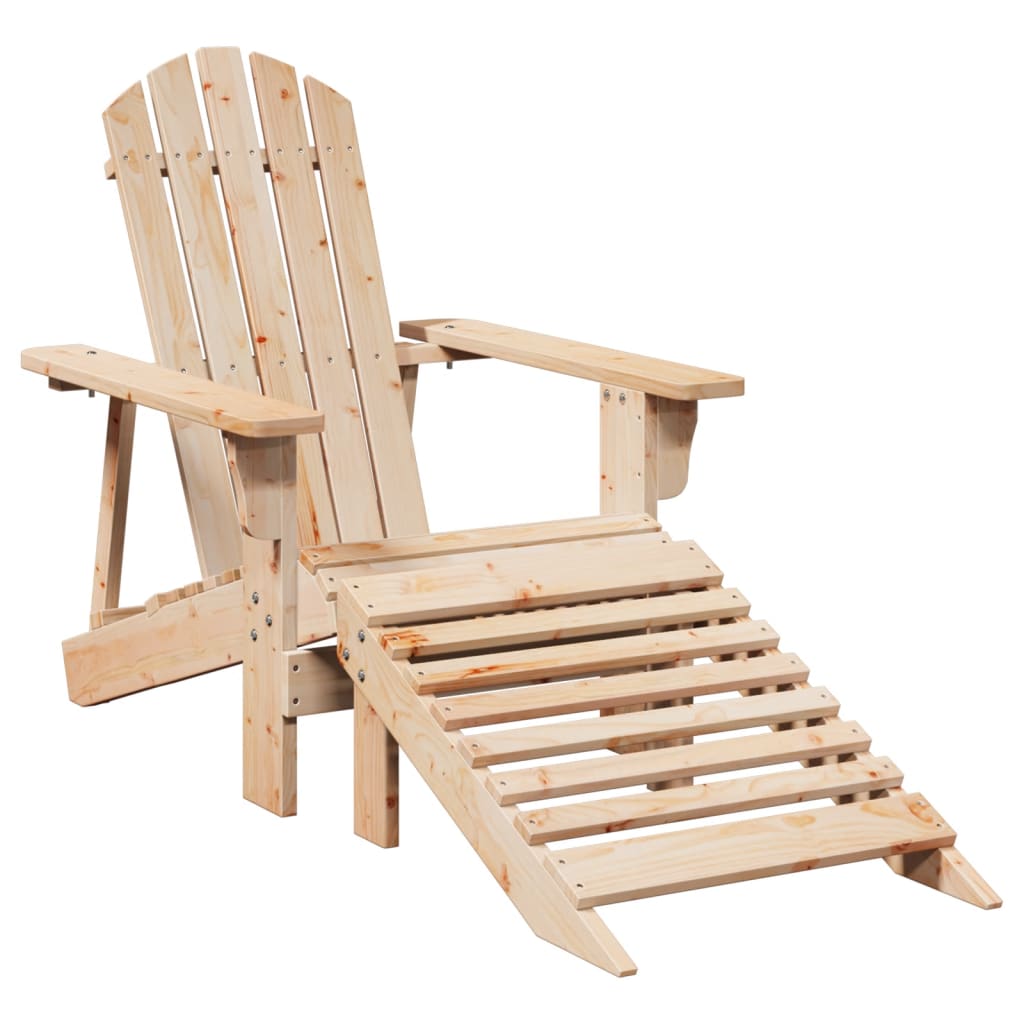 Natural Wood Adirondack Chair & Ottoman Set - Solid Fir Wood