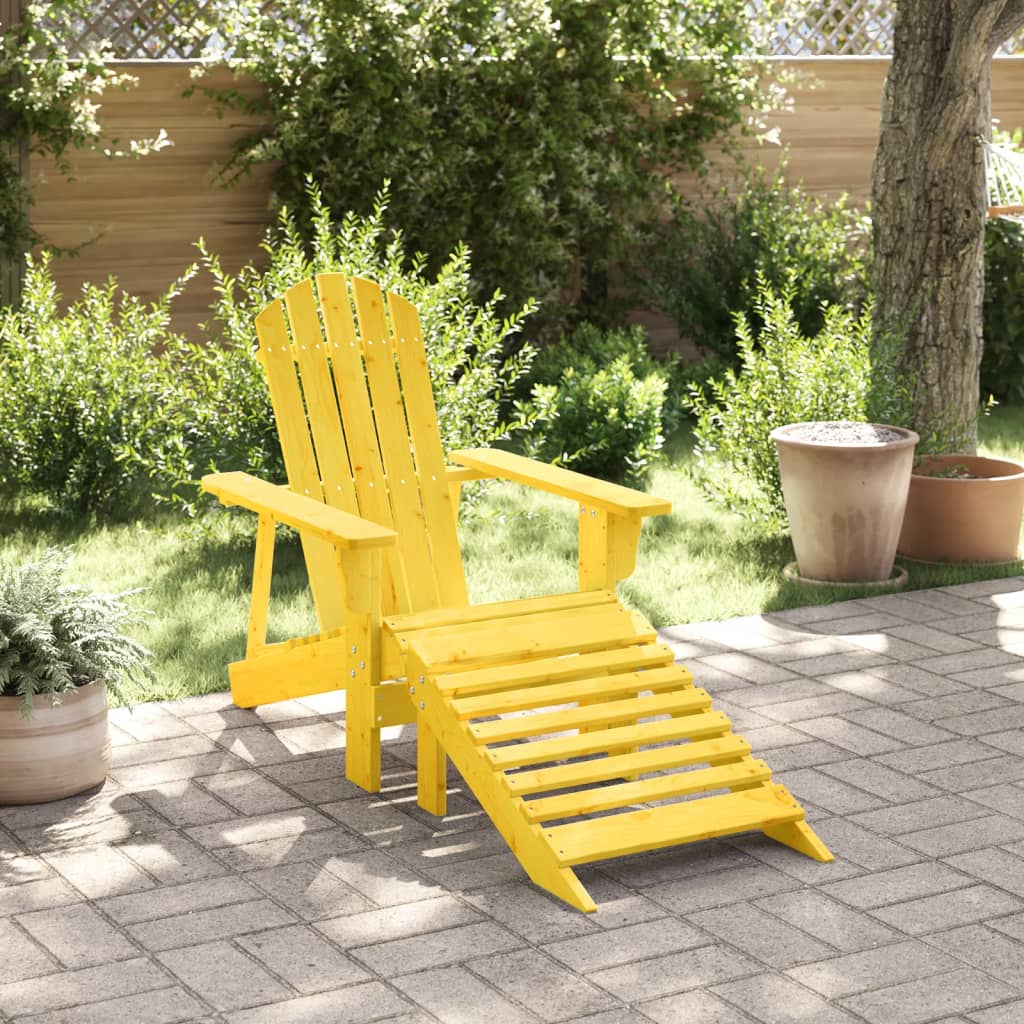 Yellow Solid Wood Fir Adirondack Chair with Ottoman - Cozy Comfort
