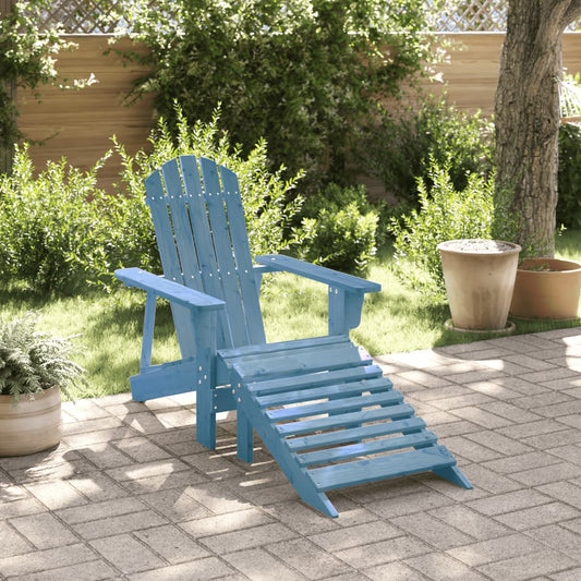 Blue Solid Wood Adirondack Chair with Ottoman - Fir Material