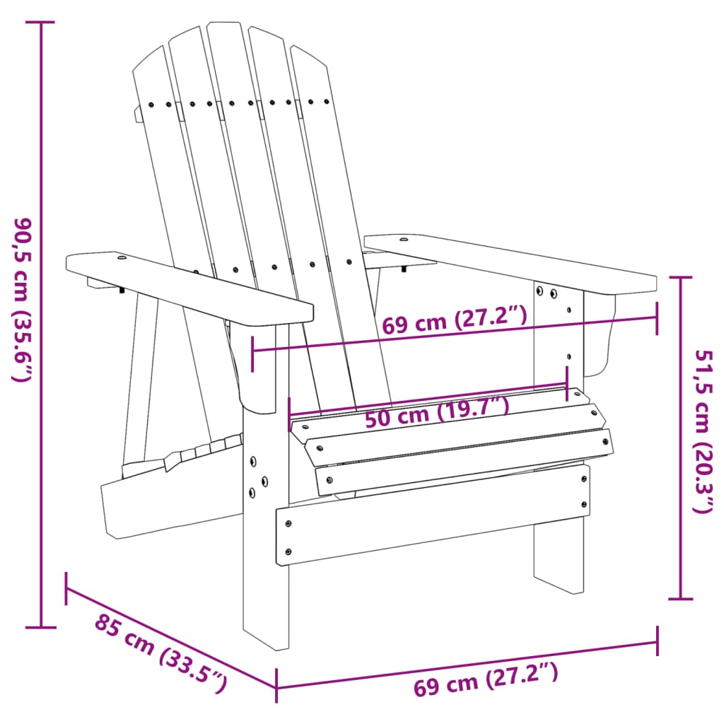 Grey Adirondack Chair, Solid Fir Wood, 69x85x90.5 cm - Stylish & Durable