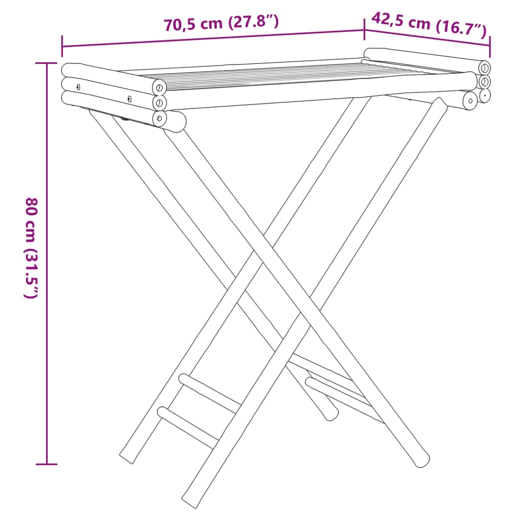 Bamboo Folding Tray Table 70.5x42.5x80 cm - Natural Finish