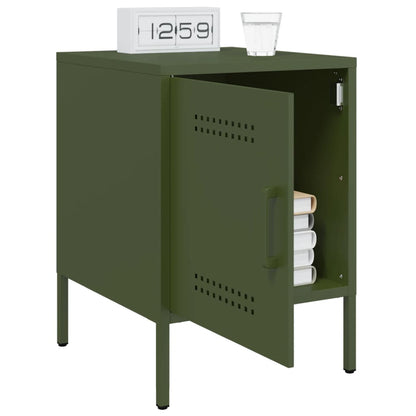 Olive Green Steel Bedside Cabinet - 36x39x50.5 cm