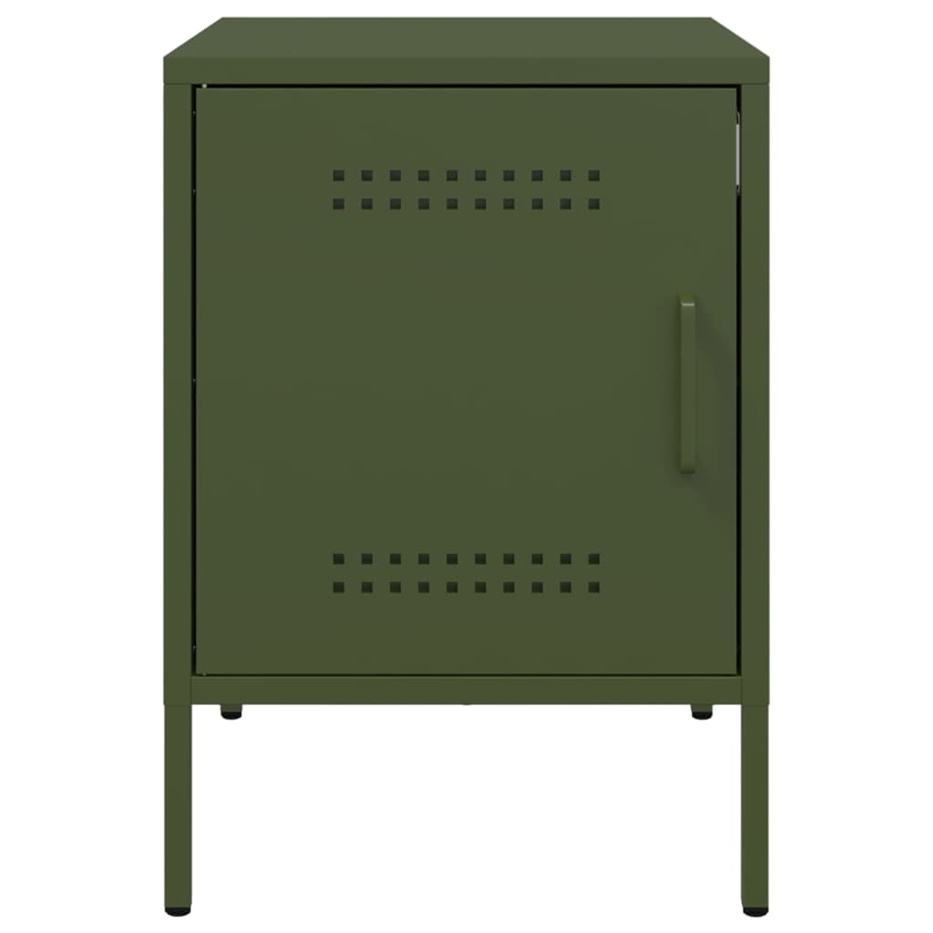 Olive Green Steel Bedside Cabinet - 36x39x50.5 cm