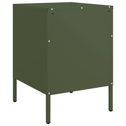 Olive Green Steel Bedside Cabinet - 36x39x50.5 cm