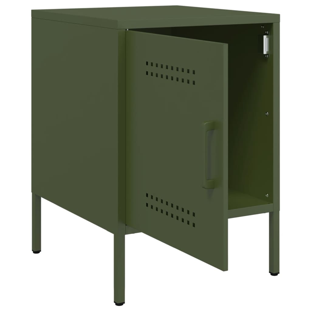 Olive Green Steel Bedside Cabinet - 36x39x50.5 cm
