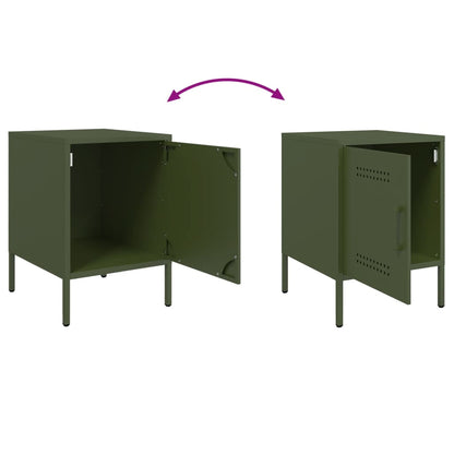 Olive Green Steel Bedside Cabinet - 36x39x50.5 cm