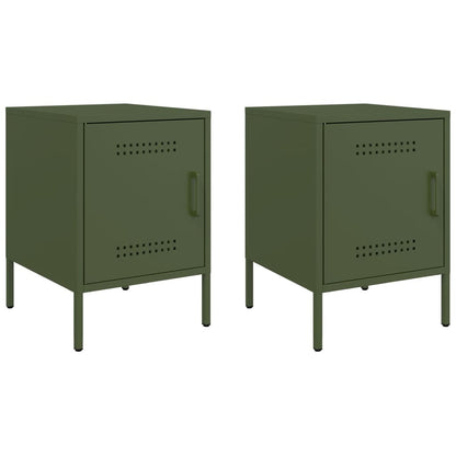 Olive Green Steel Bedside Cabinets - Set of 2, 36x39x50.5 cm