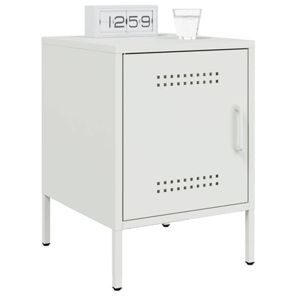 Sleek White Steel Bedside Cabinet 36x39x50.5 cm