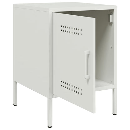 Sleek White Steel Bedside Cabinet 36x39x50.5 cm
