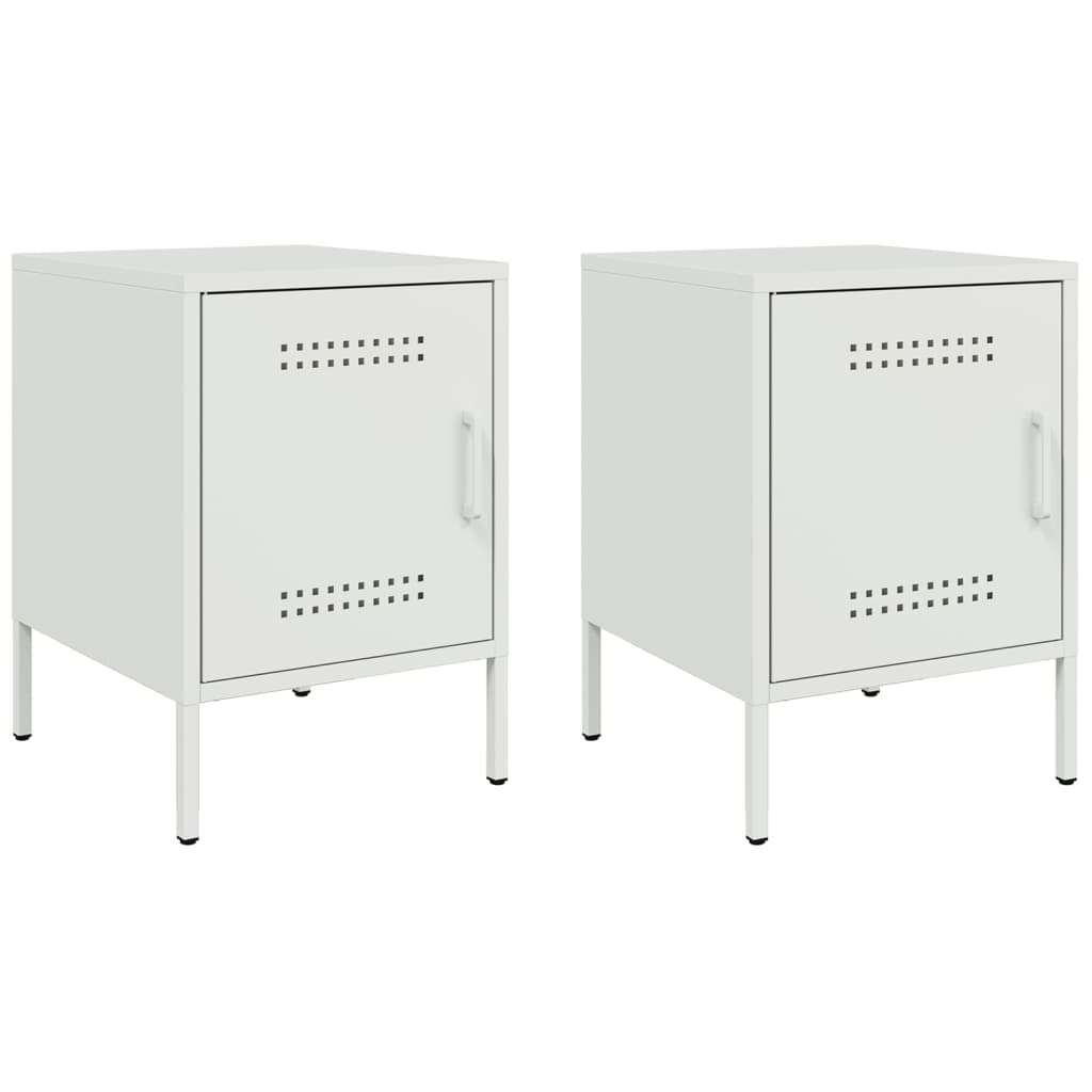 Sleek White Steel Bedside Cabinets Set of 2 - 36x39x50.5 cm