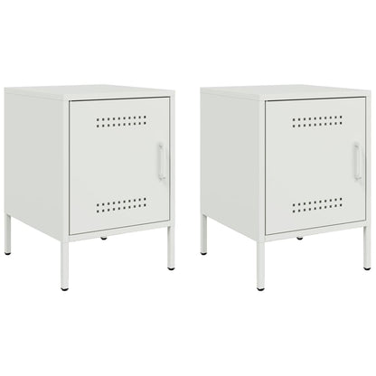 Sleek White Steel Bedside Cabinets Set of 2 - 36x39x50.5 cm