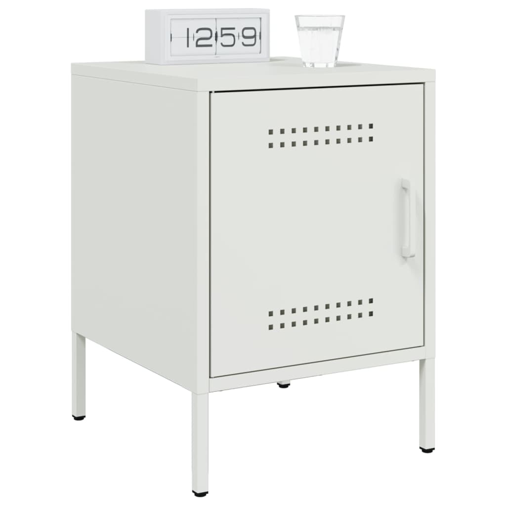 Sleek White Steel Bedside Cabinets Set of 2 - 36x39x50.5 cm