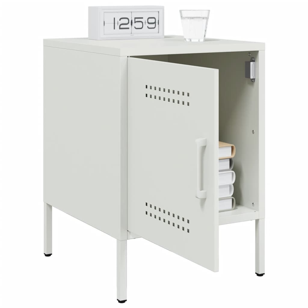 Sleek White Steel Bedside Cabinets Set of 2 - 36x39x50.5 cm