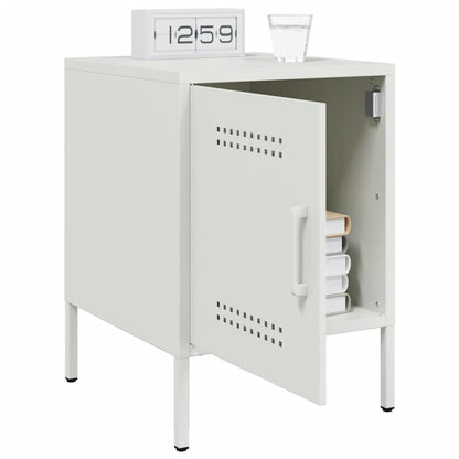 Sleek White Steel Bedside Cabinets Set of 2 - 36x39x50.5 cm