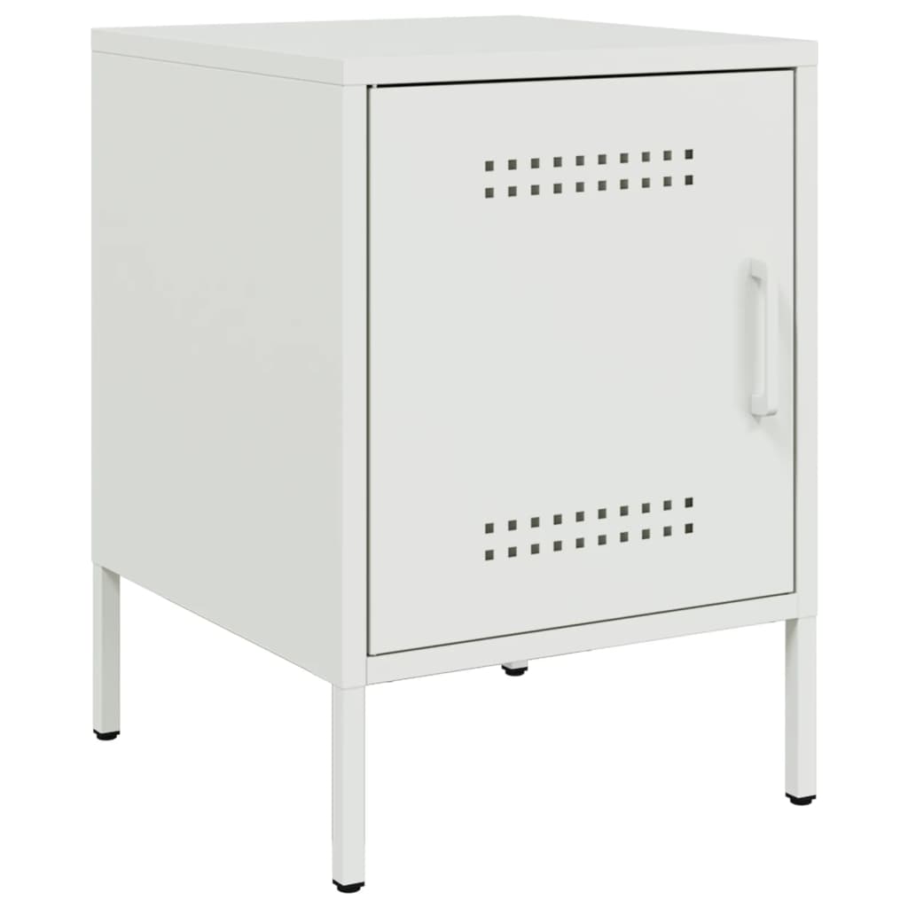 Sleek White Steel Bedside Cabinets Set of 2 - 36x39x50.5 cm