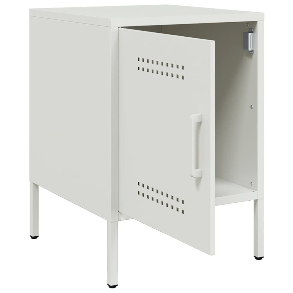 Sleek White Steel Bedside Cabinets Set of 2 - 36x39x50.5 cm