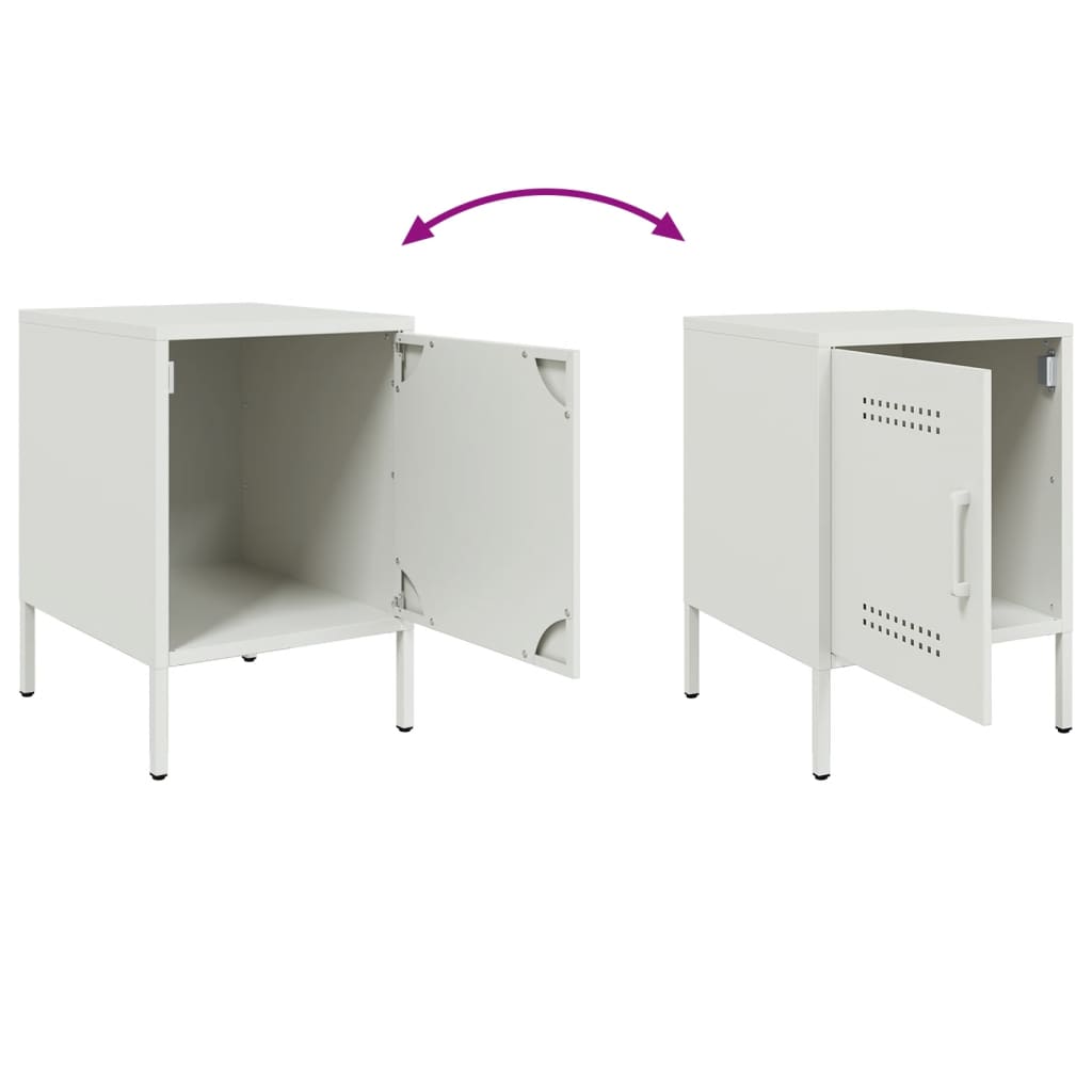 Sleek White Steel Bedside Cabinets Set of 2 - 36x39x50.5 cm