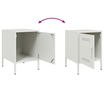Sleek White Steel Bedside Cabinets Set of 2 - 36x39x50.5 cm
