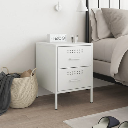 White Steel Bedside Cabinet 36x39x50.5 cm - Modern Design