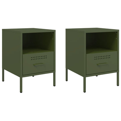 Olive Green Steel Bedside Cabinets 2 pcs, 36x39x50.5 cm