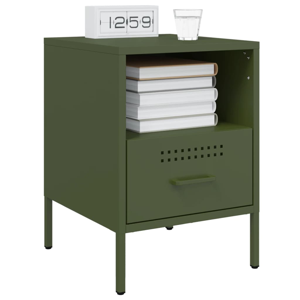 Olive Green Steel Bedside Cabinets 2 pcs, 36x39x50.5 cm