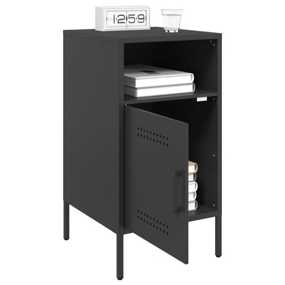 Black Steel Bedside Cabinet 36x39x68 cm - Sleek and Modern Design