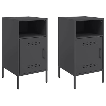 Sleek Black Steel Bedside Cabinets Set of 2 (36x39x68 cm)