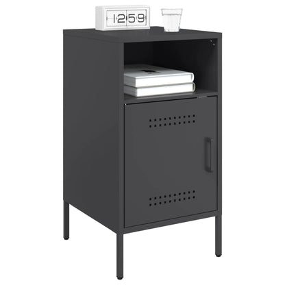 Sleek Black Steel Bedside Cabinets Set of 2 (36x39x68 cm)