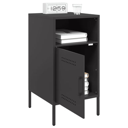 Sleek Black Steel Bedside Cabinets Set of 2 (36x39x68 cm)