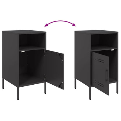Sleek Black Steel Bedside Cabinets Set of 2 (36x39x68 cm)