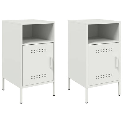 Sleek White Steel Bedside Cabinets Set, 36x39x68 cm, 2-Piece