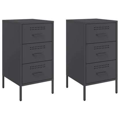 Set of 2 Black Steel Bedside Cabinets - 36x39x68 cm