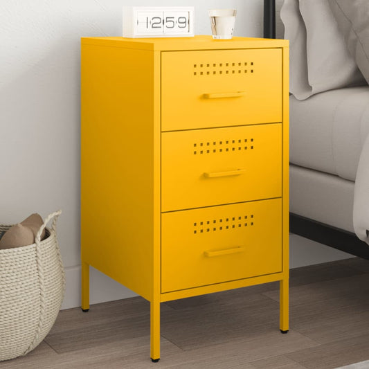 Mustard Yellow Steel Bedside Cabinet - 36x39x68 cm