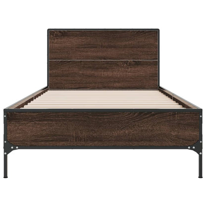 Brown Oak Bed Frame 90x200 cm - Sturdy Wood Frame Only