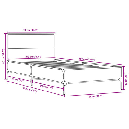 Sleek Black Metal Single Bed Frame 90x190 cm - No Mattress