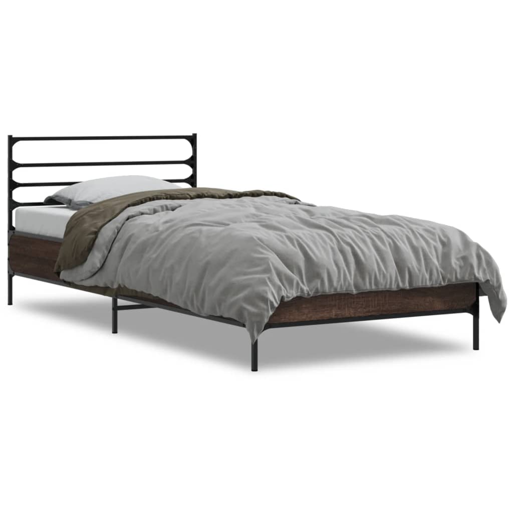 Brown Oak Bed Frame 100x200 cm - Sturdy & Stylish Design
