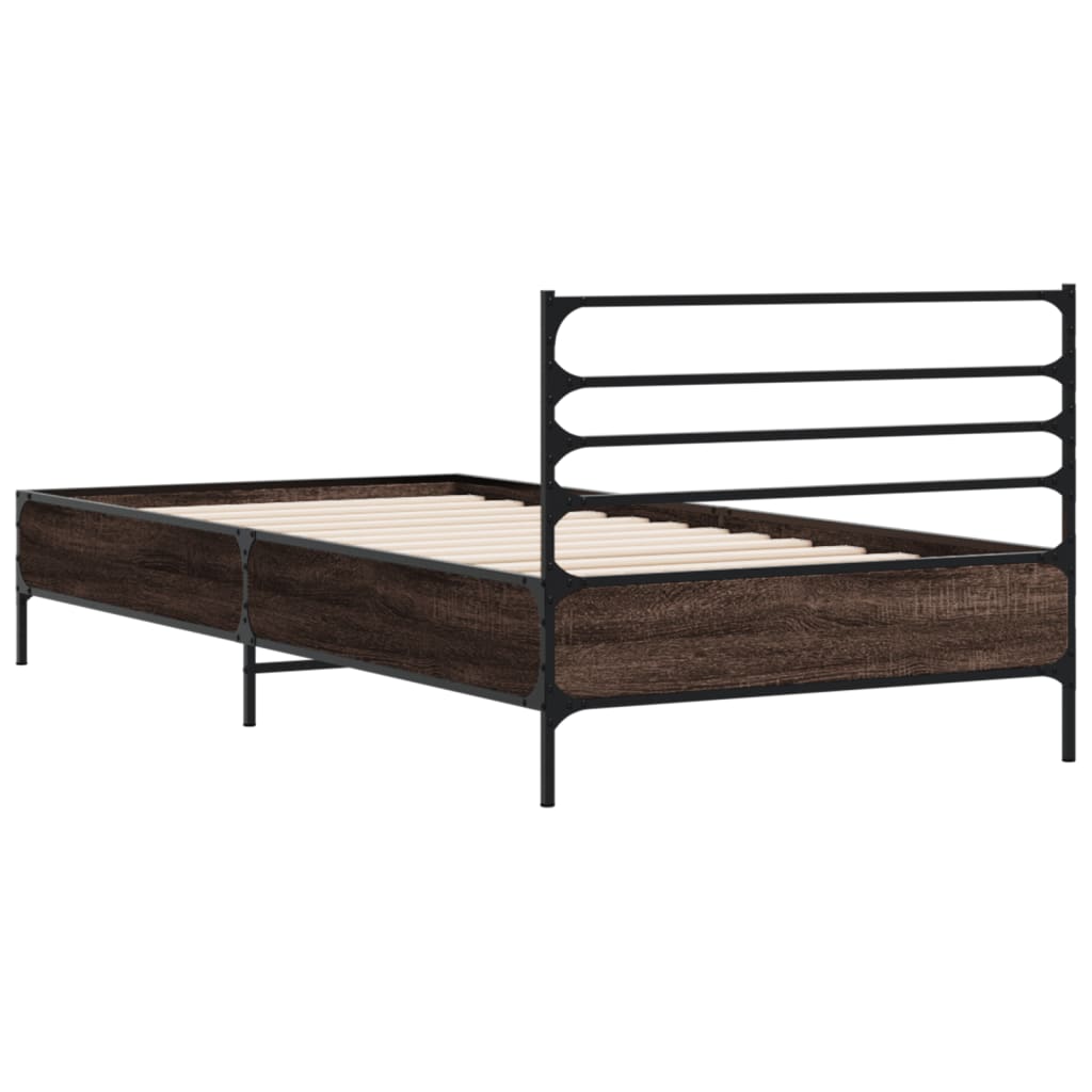 Brown Oak Bed Frame 100x200 cm - Sturdy & Stylish Design