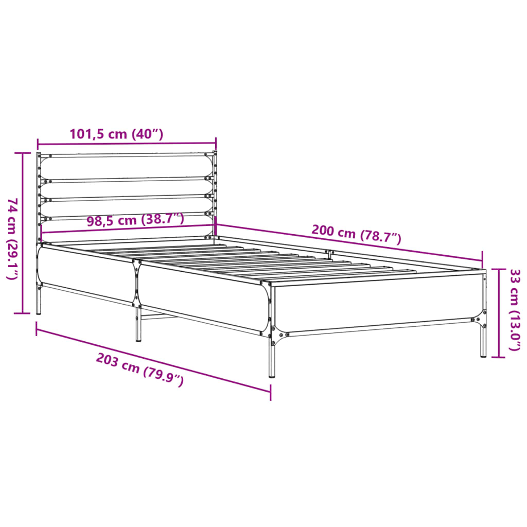 Brown Oak Bed Frame 100x200 cm - Sturdy & Stylish Design