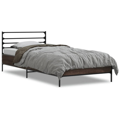Brown Oak Bed Frame - Small Single 75x190 cm, No Mattress