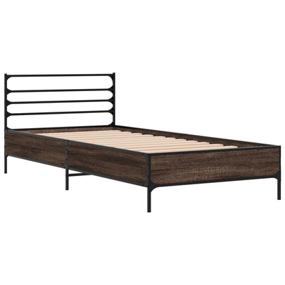 Brown Oak Bed Frame - Small Single 75x190 cm, No Mattress