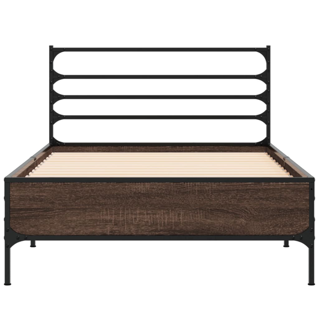 Brown Oak Bed Frame - Small Single 75x190 cm, No Mattress