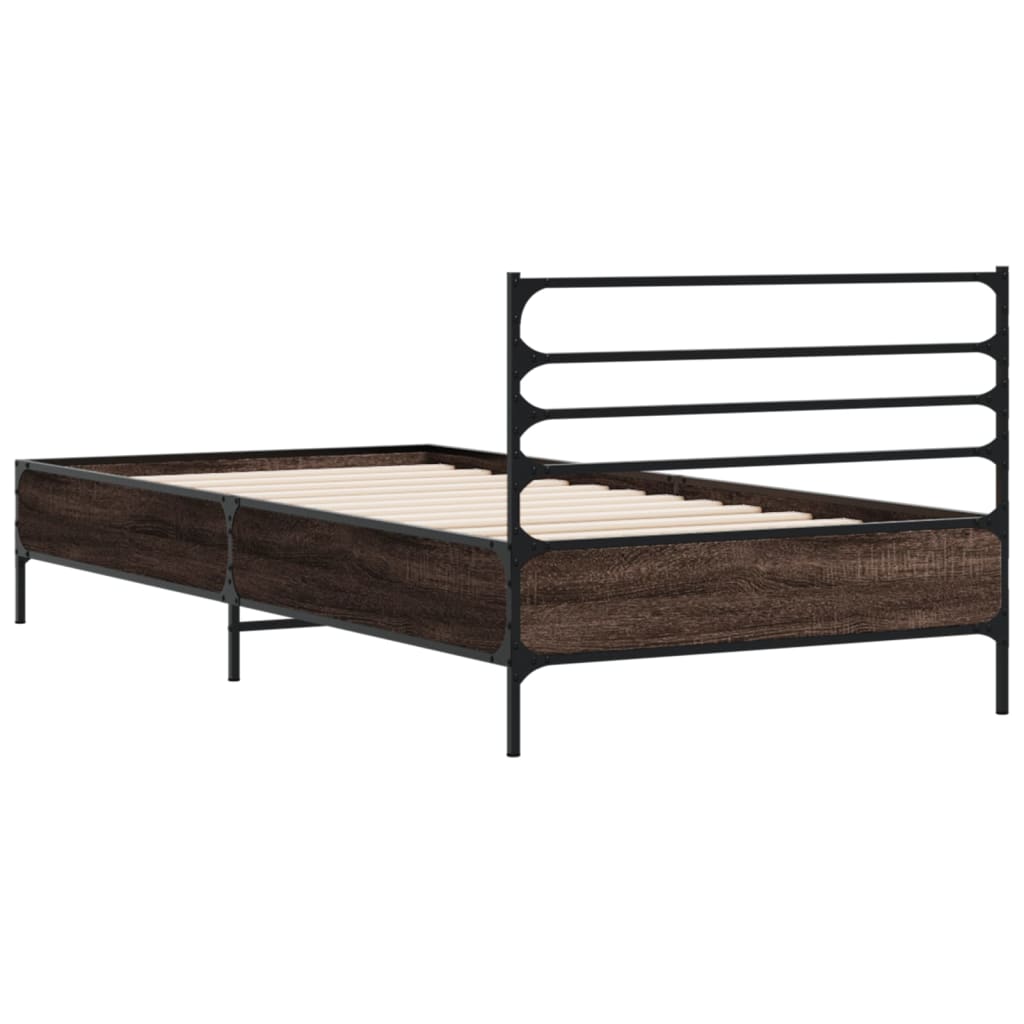 Brown Oak Bed Frame - Small Single 75x190 cm, No Mattress