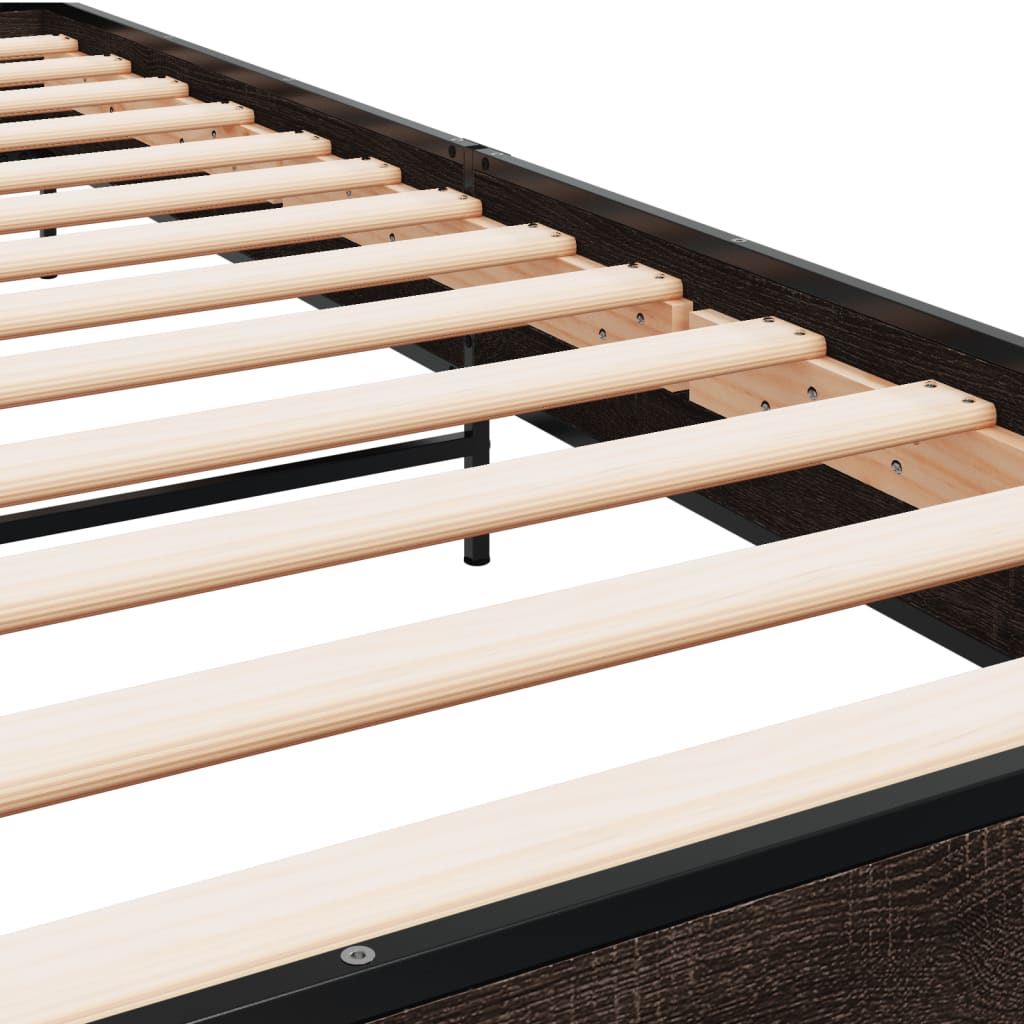 Brown Oak Bed Frame - Small Single 75x190 cm, No Mattress